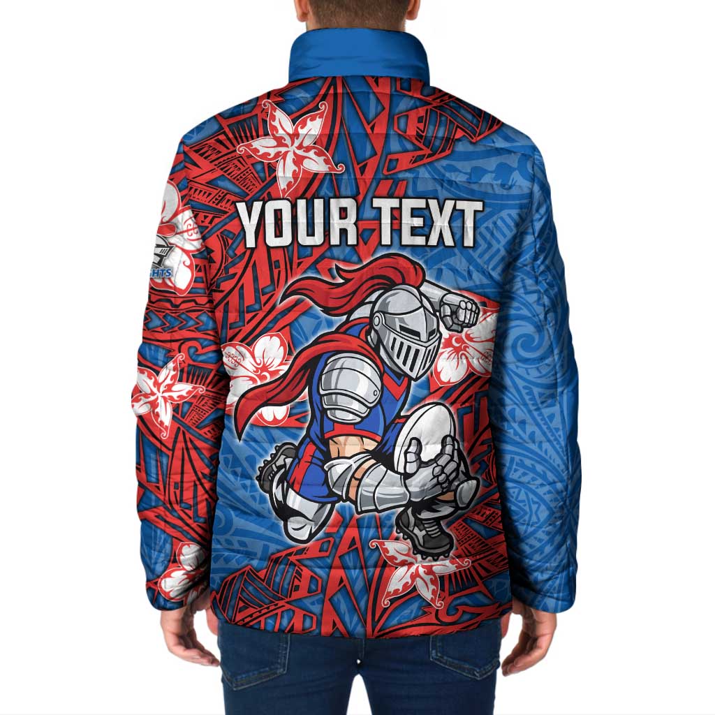 Personalised Newcastle Knights Padded Jacket Polynesian Tribal Pattern With Rugby Knight Mascot Art