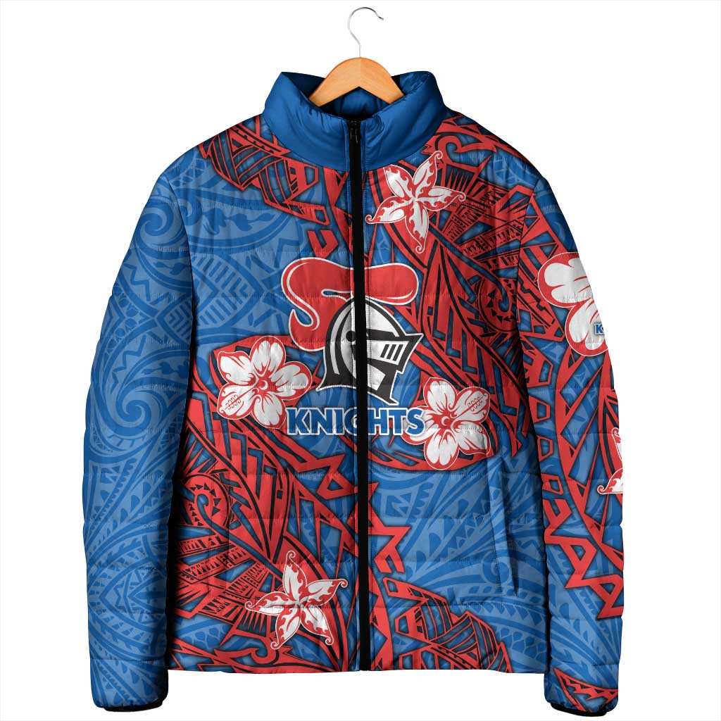 Personalised Newcastle Knights Padded Jacket Polynesian Tribal Pattern With Rugby Knight Mascot Art