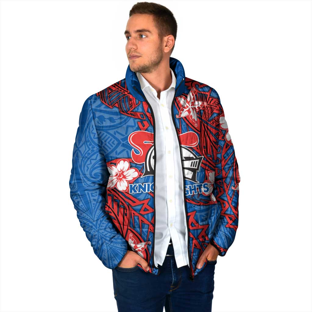Personalised Newcastle Knights Padded Jacket Polynesian Tribal Pattern With Rugby Knight Mascot Art