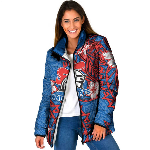 Personalised Newcastle Knights Padded Jacket Polynesian Tribal Pattern With Rugby Knight Mascot Art