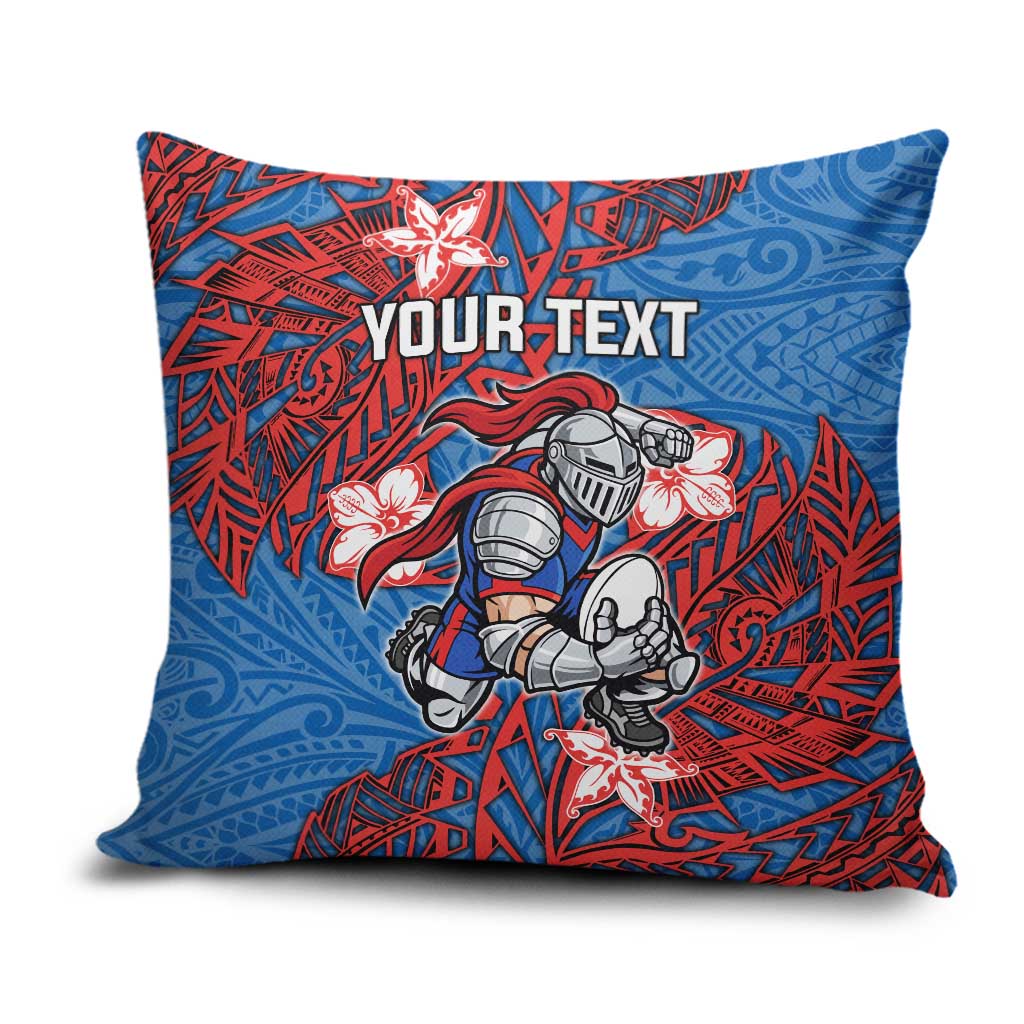 Personalised Newcastle Knights Pillow Cover Polynesian Tribal Pattern With Rugby Knight Mascot Art