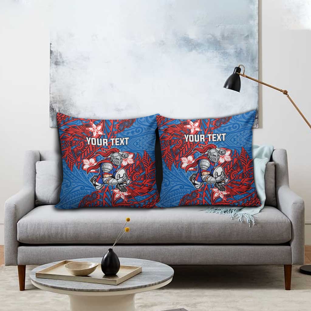 Personalised Newcastle Knights Pillow Cover Polynesian Tribal Pattern With Rugby Knight Mascot Art