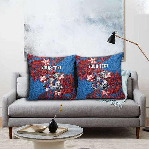 Personalised Newcastle Knights Pillow Cover Polynesian Tribal Pattern With Rugby Knight Mascot Art