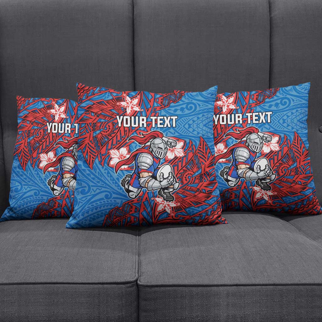 Personalised Newcastle Knights Pillow Cover Polynesian Tribal Pattern With Rugby Knight Mascot Art