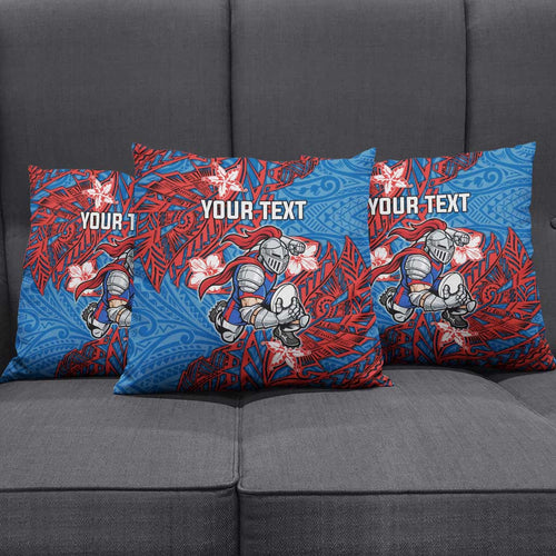 Personalised Newcastle Knights Pillow Cover Polynesian Tribal Pattern With Rugby Knight Mascot Art