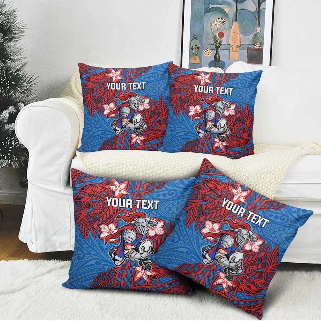 Personalised Newcastle Knights Pillow Cover Polynesian Tribal Pattern With Rugby Knight Mascot Art