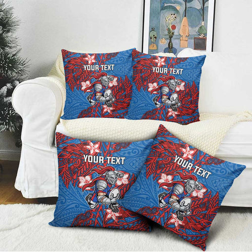 Personalised Newcastle Knights Pillow Cover Polynesian Tribal Pattern With Rugby Knight Mascot Art