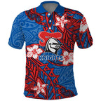 Personalised Newcastle Knights Polo Shirt Polynesian Tribal Pattern With Rugby Knight Mascot Art