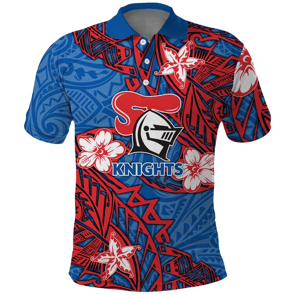 Personalised Newcastle Knights Polo Shirt Polynesian Tribal Pattern With Rugby Knight Mascot Art