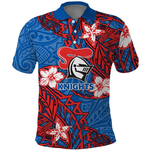 Personalised Newcastle Knights Polo Shirt Polynesian Tribal Pattern With Rugby Knight Mascot Art