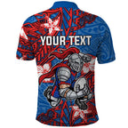 Personalised Newcastle Knights Polo Shirt Polynesian Tribal Pattern With Rugby Knight Mascot Art