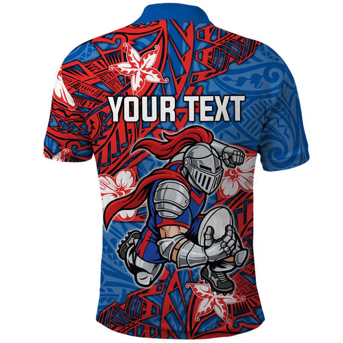 Personalised Newcastle Knights Polo Shirt Polynesian Tribal Pattern With Rugby Knight Mascot Art