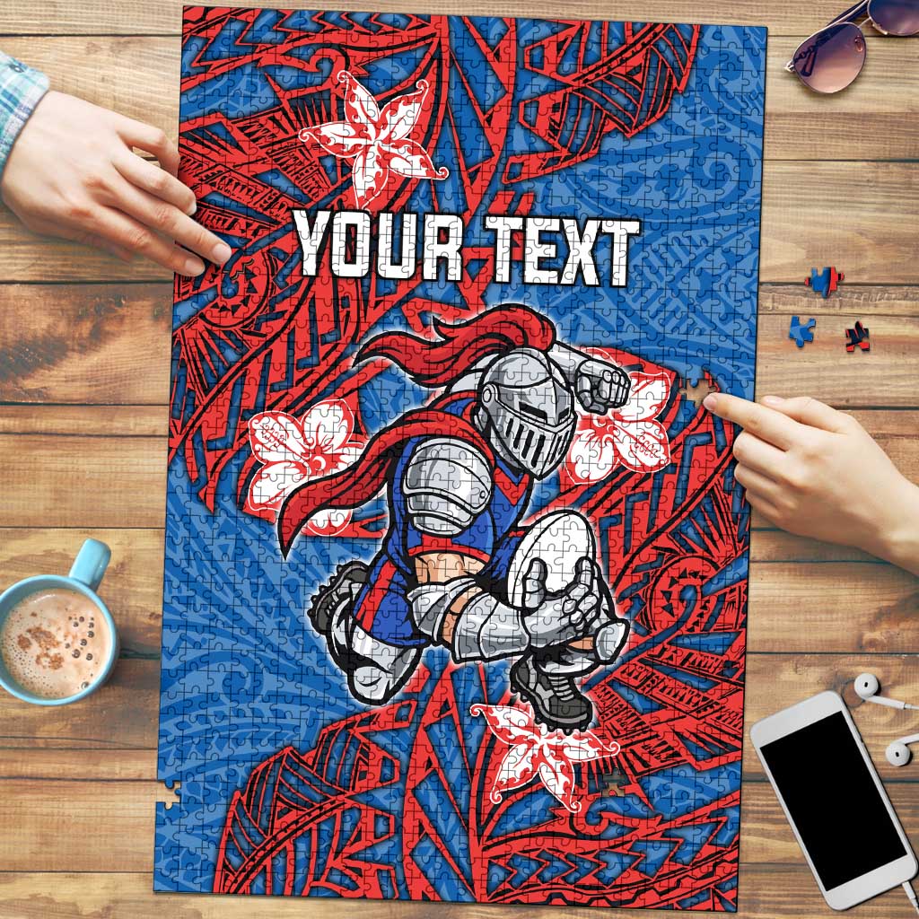 Personalised Newcastle Knights Puzzle Polynesian Tribal Pattern With Rugby Knight Mascot Art