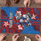 Personalised Newcastle Knights Puzzle Polynesian Tribal Pattern With Rugby Knight Mascot Art
