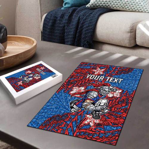 Personalised Newcastle Knights Puzzle Polynesian Tribal Pattern With Rugby Knight Mascot Art