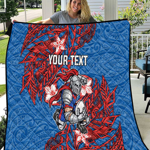 Personalised Newcastle Knights Quilt Polynesian Tribal Pattern With Rugby Knight Mascot Art