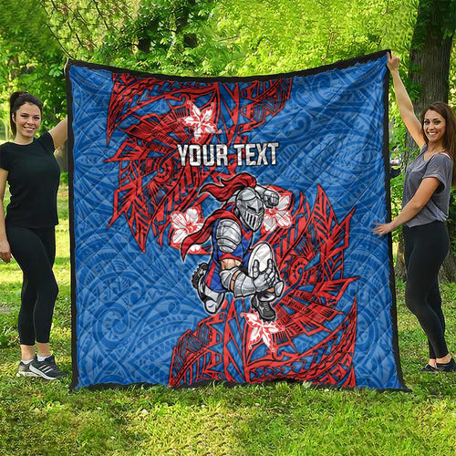 Personalised Newcastle Knights Quilt Polynesian Tribal Pattern With Rugby Knight Mascot Art