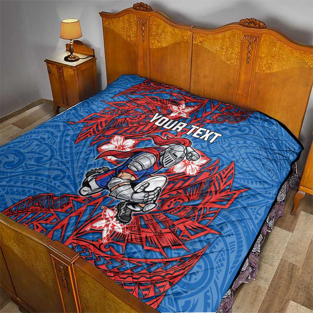 Personalised Newcastle Knights Quilt Polynesian Tribal Pattern With Rugby Knight Mascot Art