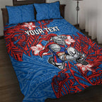 Personalised Newcastle Knights Quilt Bed Set Polynesian Tribal Pattern With Rugby Knight Mascot Art
