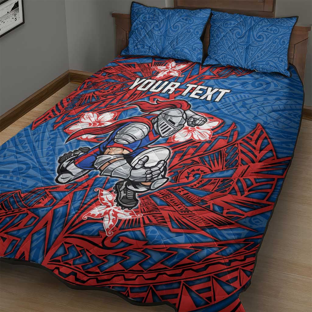 Personalised Newcastle Knights Quilt Bed Set Polynesian Tribal Pattern With Rugby Knight Mascot Art