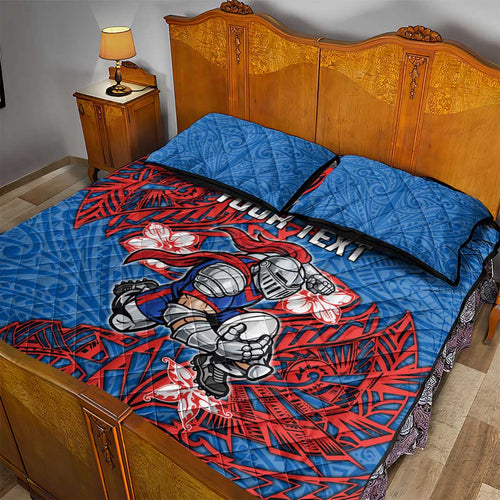 Personalised Newcastle Knights Quilt Bed Set Polynesian Tribal Pattern With Rugby Knight Mascot Art