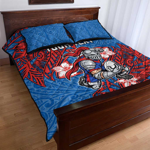 Personalised Newcastle Knights Quilt Bed Set Polynesian Tribal Pattern With Rugby Knight Mascot Art