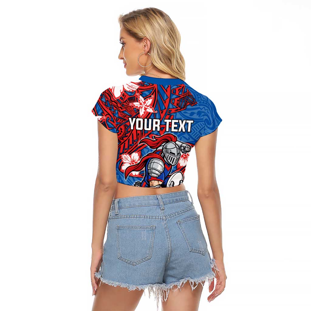 Personalised Newcastle Knights Raglan Cropped T Shirt Polynesian Tribal Pattern With Rugby Knight Mascot Art