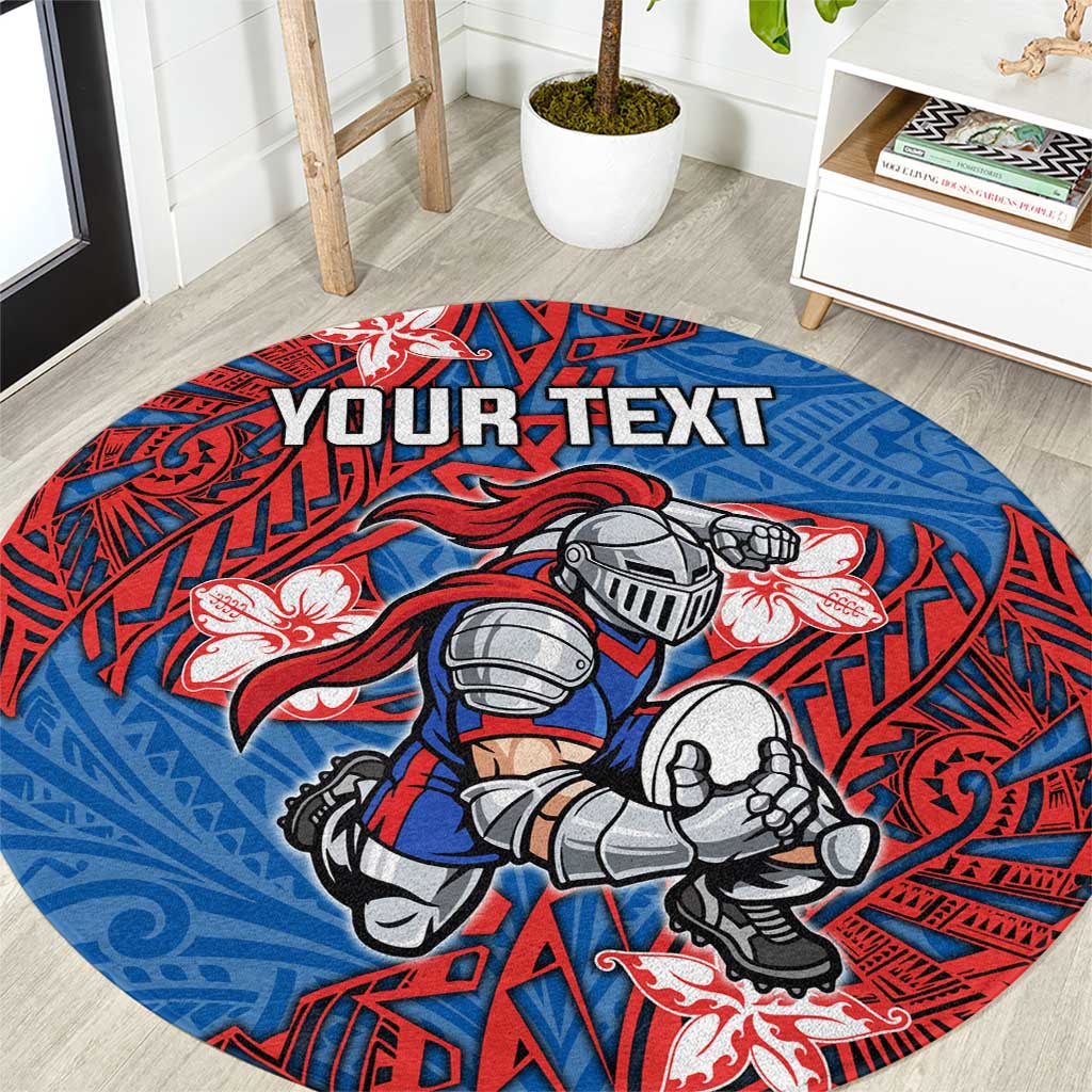 Personalised Newcastle Knights Round Carpet Polynesian Tribal Pattern With Rugby Knight Mascot Art