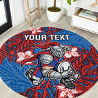 Personalised Newcastle Knights Round Carpet Polynesian Tribal Pattern With Rugby Knight Mascot Art