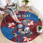 Personalised Newcastle Knights Round Carpet Polynesian Tribal Pattern With Rugby Knight Mascot Art