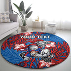 Personalised Newcastle Knights Round Carpet Polynesian Tribal Pattern With Rugby Knight Mascot Art