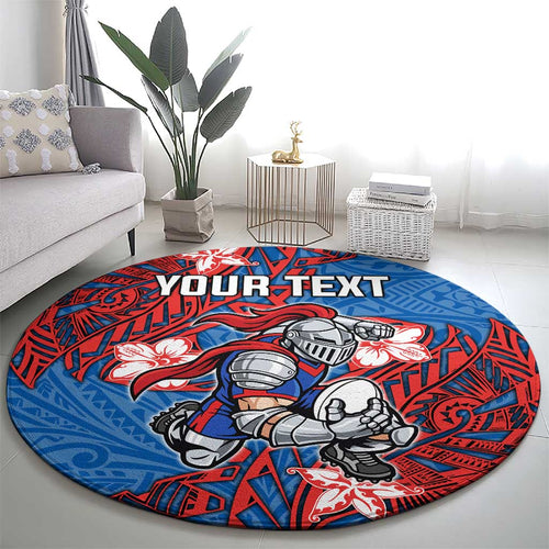 Personalised Newcastle Knights Round Carpet Polynesian Tribal Pattern With Rugby Knight Mascot Art