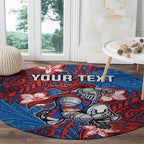 Personalised Newcastle Knights Round Carpet Polynesian Tribal Pattern With Rugby Knight Mascot Art