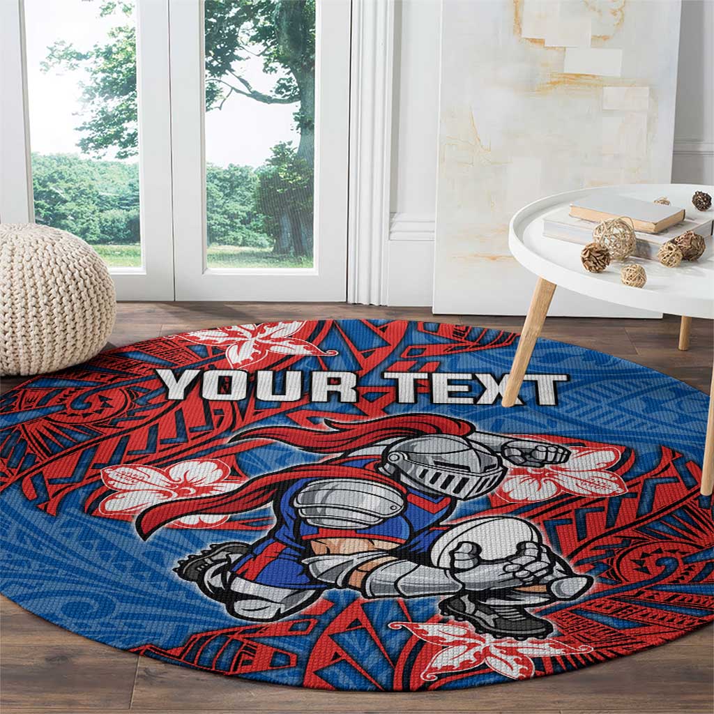 Personalised Newcastle Knights Round Carpet Polynesian Tribal Pattern With Rugby Knight Mascot Art