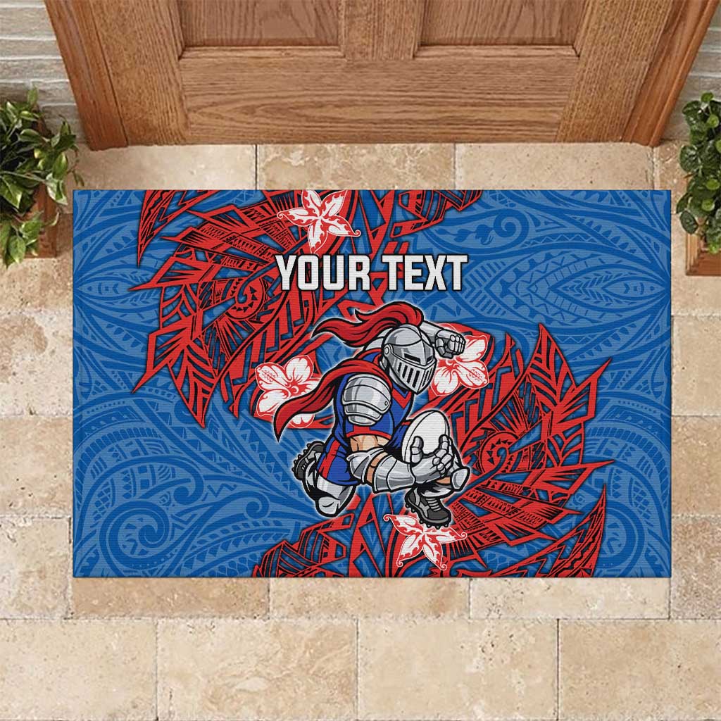 Personalised Newcastle Knights Rubber Doormat Polynesian Tribal Pattern With Rugby Knight Mascot Art