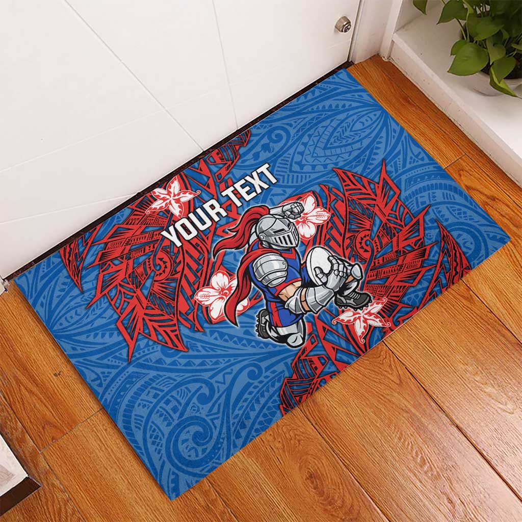 Personalised Newcastle Knights Rubber Doormat Polynesian Tribal Pattern With Rugby Knight Mascot Art