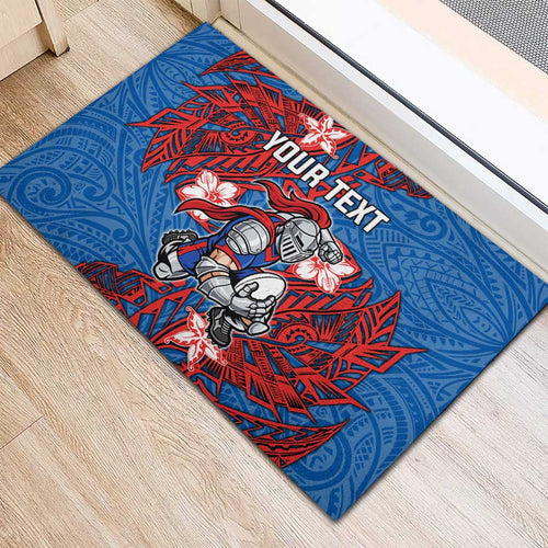 Personalised Newcastle Knights Rubber Doormat Polynesian Tribal Pattern With Rugby Knight Mascot Art