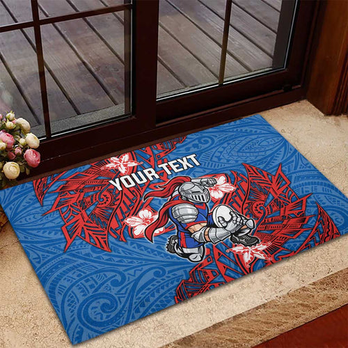 Personalised Newcastle Knights Rubber Doormat Polynesian Tribal Pattern With Rugby Knight Mascot Art