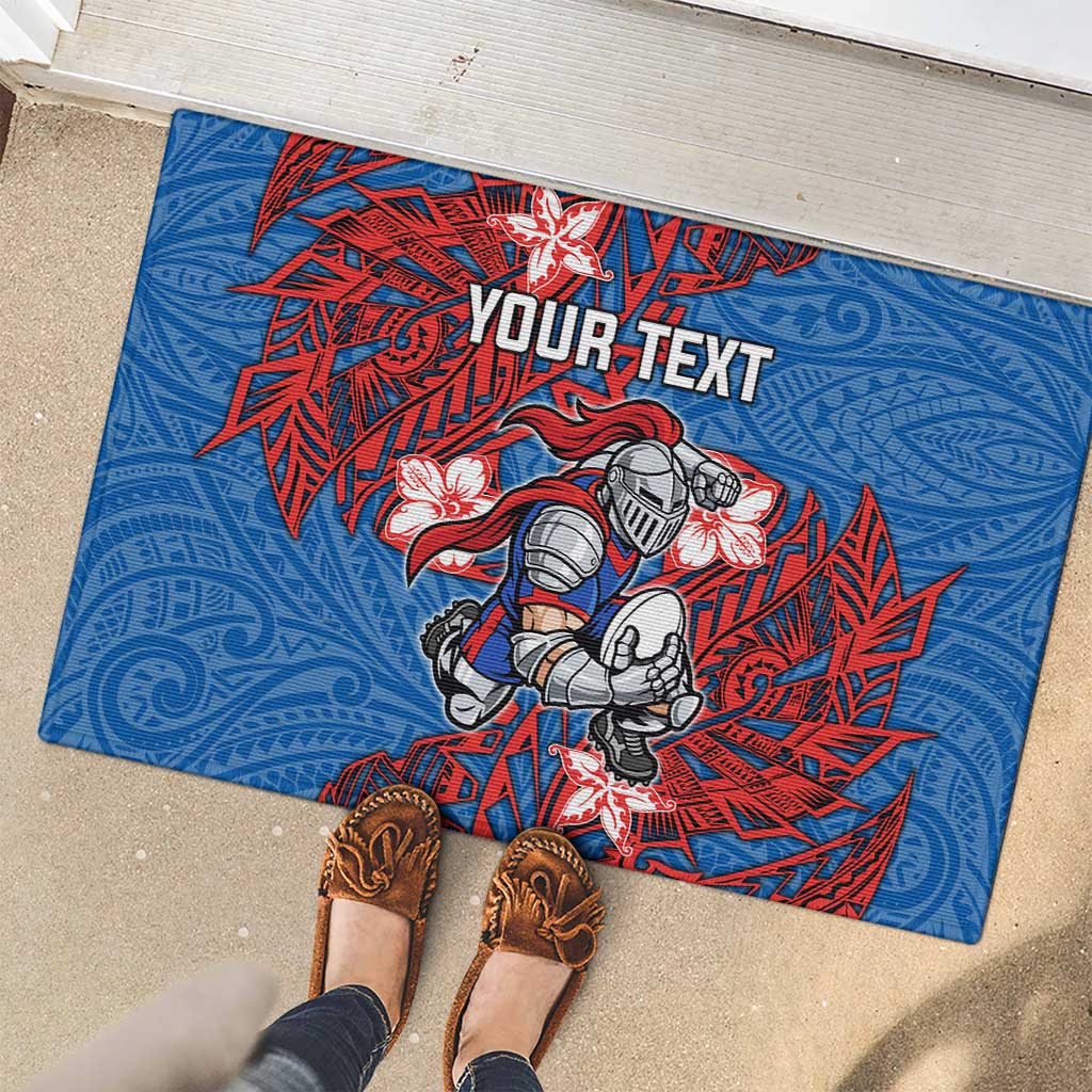 Personalised Newcastle Knights Rubber Doormat Polynesian Tribal Pattern With Rugby Knight Mascot Art