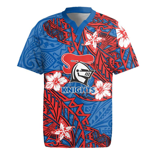 Personalised Newcastle Knights Rugby Jersey Polynesian Tribal Pattern With Rugby Knight Mascot Art