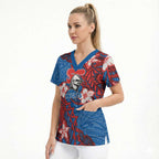 Personalised Newcastle Knights Scrub Top Polynesian Tribal Pattern With Rugby Knight Mascot Art