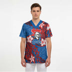 Personalised Newcastle Knights Scrub Top Polynesian Tribal Pattern With Rugby Knight Mascot Art