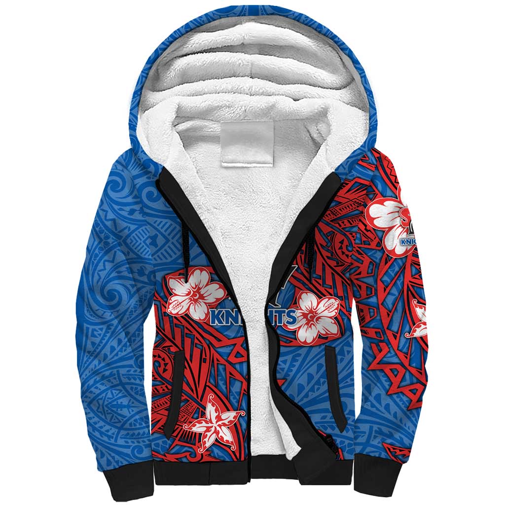 Personalised Newcastle Knights Sherpa Hoodie Polynesian Tribal Pattern With Rugby Knight Mascot Art