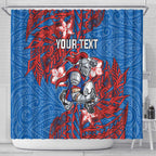 Personalised Newcastle Knights Shower Curtain Polynesian Tribal Pattern With Rugby Knight Mascot Art