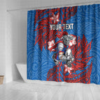 Personalised Newcastle Knights Shower Curtain Polynesian Tribal Pattern With Rugby Knight Mascot Art