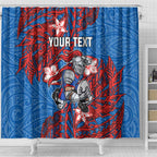 Personalised Newcastle Knights Shower Curtain Polynesian Tribal Pattern With Rugby Knight Mascot Art