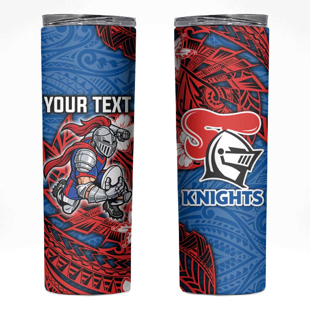 Personalised Newcastle Knights Skinny Tumbler Polynesian Tribal Pattern With Rugby Knight Mascot Art