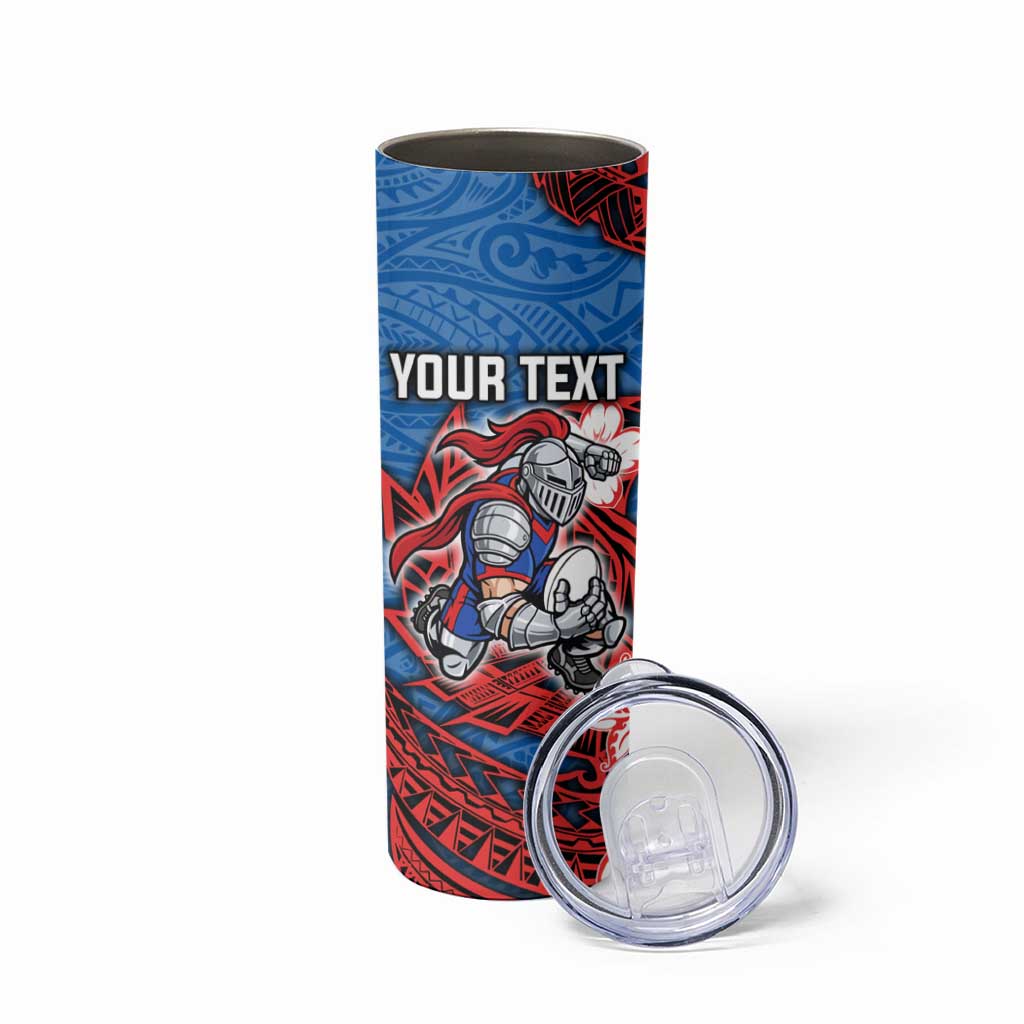 Personalised Newcastle Knights Skinny Tumbler Polynesian Tribal Pattern With Rugby Knight Mascot Art