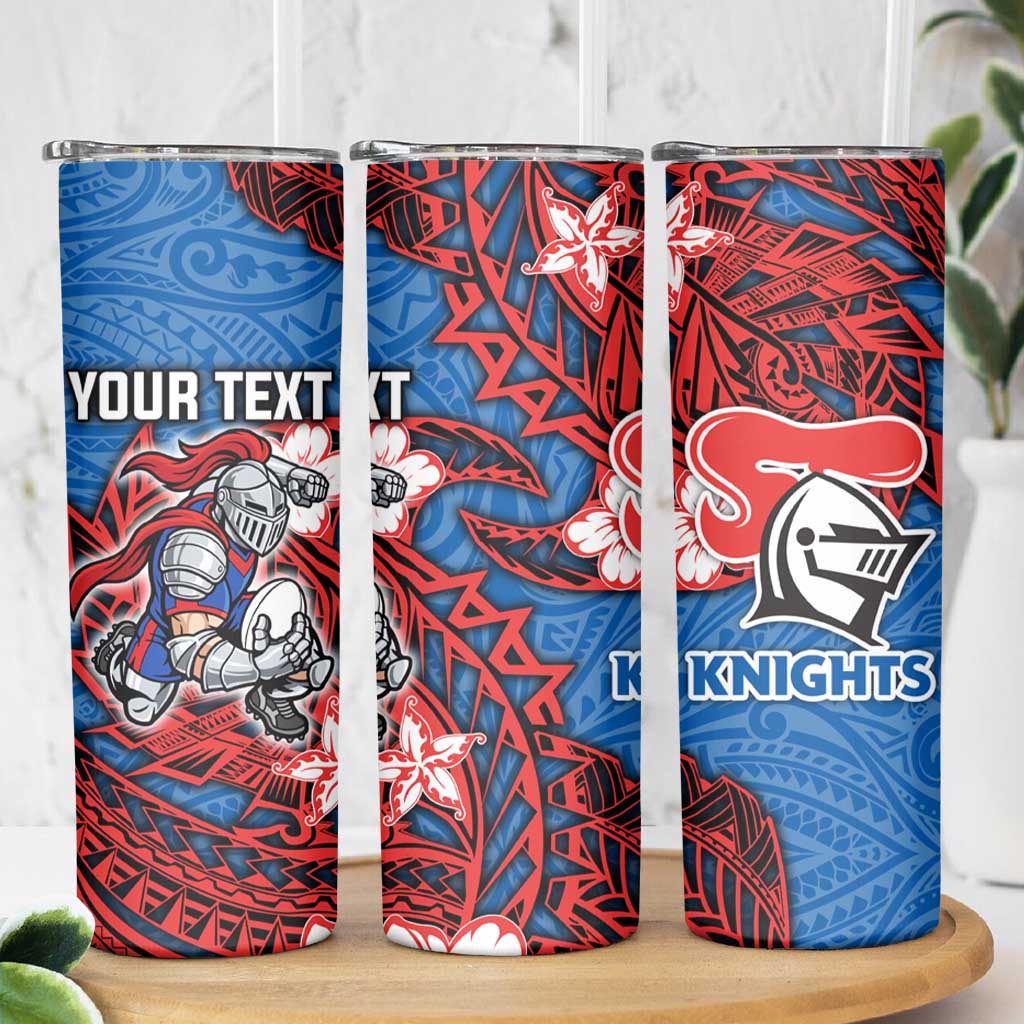Personalised Newcastle Knights Skinny Tumbler Polynesian Tribal Pattern With Rugby Knight Mascot Art