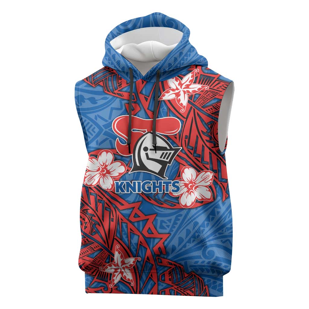 Personalised Newcastle Knights Sleeveless Hoodie Polynesian Tribal Pattern With Rugby Knight Mascot Art